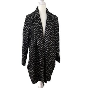 Liverpool Los Angeles Black White Herringbone Knit Long Open Front Coat XL